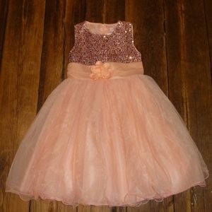 Sequin Princess Dress Bodice Tulle Skirt & Sash Coral Fancy Formal Sparkly 9/10